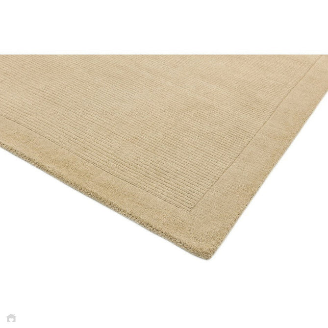 York Modern Plain Textured Subtle Ribbed Stripe Contrasting Smooth Border Handwoven Wool Loop Pile Warm Beige Rug-Asiatic Carpets-Rug Love - The Most Loved Rug Store