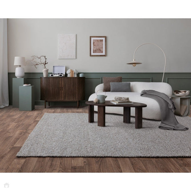 Zander Modern Plain Basketweave Hand-Woven Heavy-Weight Chunky Textured Space-Dyed Wool Blend Low-Profile Looped Pile Charcoal Grey/Off White Rug-Asiatic Carpets-Rug Love - The Most Loved Rug Store