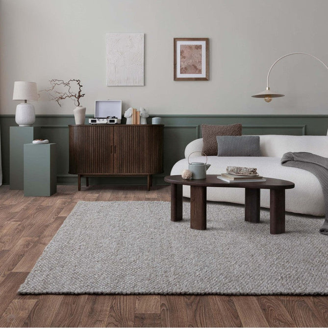 Zander Modern Plain Basketweave Hand-Woven Heavy-Weight Chunky Textured Space-Dyed Wool Blend Low-Profile Looped Pile Charcoal Grey/Off White Rug-Asiatic Carpets-Rug Love - The Most Loved Rug Store