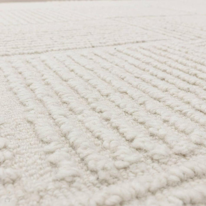 Zennith Modern Plain Subtle Geometric Grid Hand-Woven Hi-Lo Textured Boucle Low Profile Wool Loop Pile Cream Rug-Asiatic Carpets-Rug Love - The Most Loved Rug Store