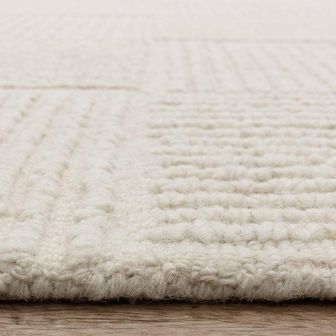 Zennith Modern Plain Subtle Geometric Grid Hand-Woven Hi-Lo Textured Boucle Low Profile Wool Loop Pile Cream Rug-Asiatic Carpets-Rug Love - The Most Loved Rug Store