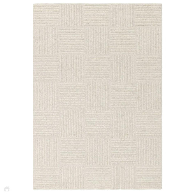 Zennith Modern Plain Subtle Geometric Grid Hand-Woven Hi-Lo Textured Boucle Low Profile Wool Loop Pile Cream Rug-Asiatic Carpets-Rug Love - The Most Loved Rug Store