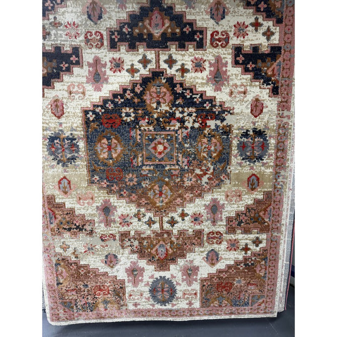 Zola Aras Traditional Persian Medallion Border Hi-Low Textured Cream/Brown/Pink/Blue/Multicolour Rug-Asiatic Carpets-Rug Love - The Most Loved Rug Store