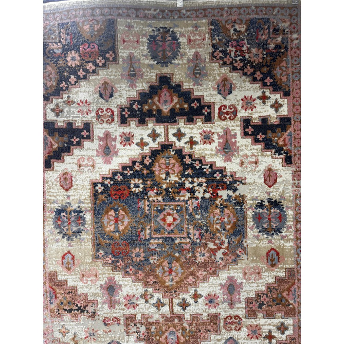 Zola Aras Traditional Persian Medallion Border Hi-Low Textured Cream/Brown/Pink/Blue/Multicolour Rug-Asiatic Carpets-Rug Love - The Most Loved Rug Store