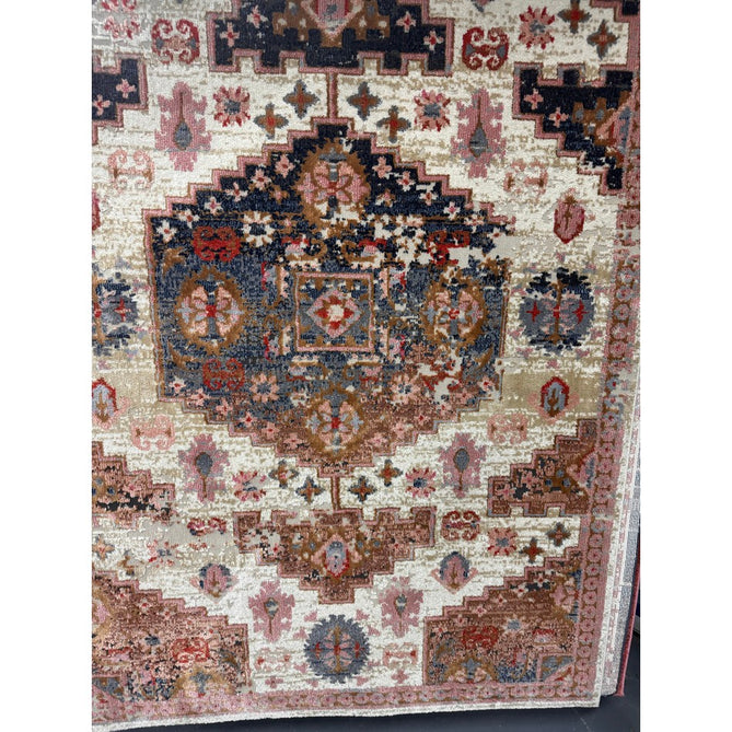 Zola Aras Traditional Persian Medallion Border Hi-Low Textured Cream/Brown/Pink/Blue/Multicolour Rug-Asiatic Carpets-Rug Love - The Most Loved Rug Store