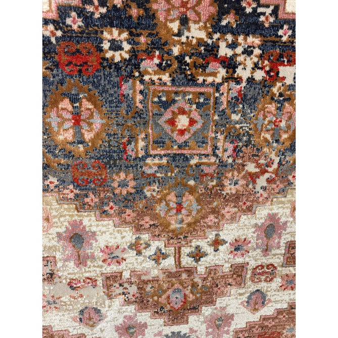 Zola Aras Traditional Persian Medallion Border Hi-Low Textured Cream/Brown/Pink/Blue/Multicolour Rug-Asiatic Carpets-Rug Love - The Most Loved Rug Store