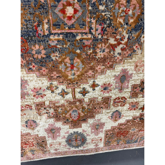 Zola Aras Traditional Persian Medallion Border Hi-Low Textured Cream/Brown/Pink/Blue/Multicolour Rug-Asiatic Carpets-Rug Love - The Most Loved Rug Store