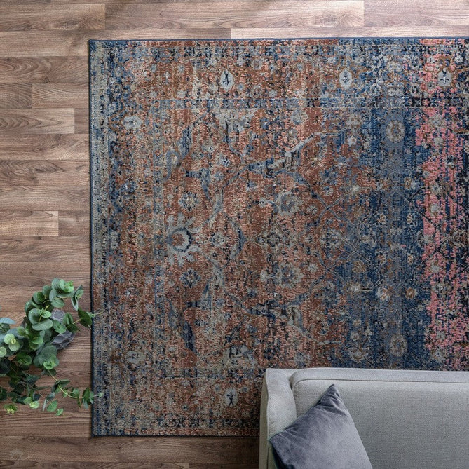 Zola Fasa Traditional Persian Ornate Floral Hi-Low Textured Charcoal/Orange/Blue/Pink/Tan/Multicolour Rug-Asiatic Carpets-Rug Love - The Most Loved Rug Store