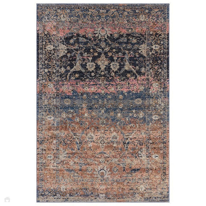 Zola Fasa Traditional Persian Ornate Floral Hi-Low Textured Charcoal/Orange/Blue/Pink/Tan/Multicolour Rug-Asiatic Carpets-Rug Love - The Most Loved Rug Store