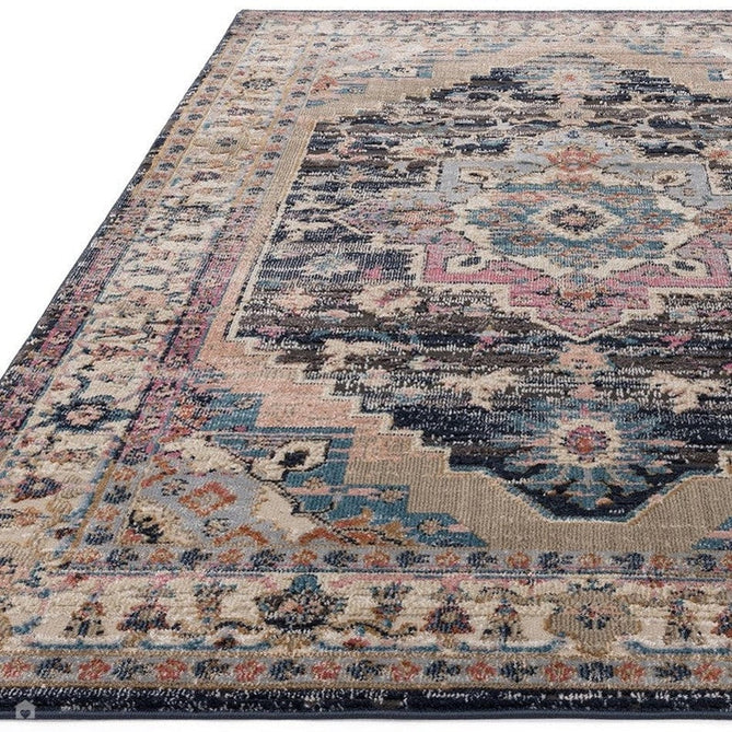 Zola Razan Traditional Persian Vintage Distressed Medallion Border Hi-Low Textured Charcoal/Pink/Beige/Grey/Cream/Multicolour Rug-Asiatic Carpets-Rug Love - The Most Loved Rug Store