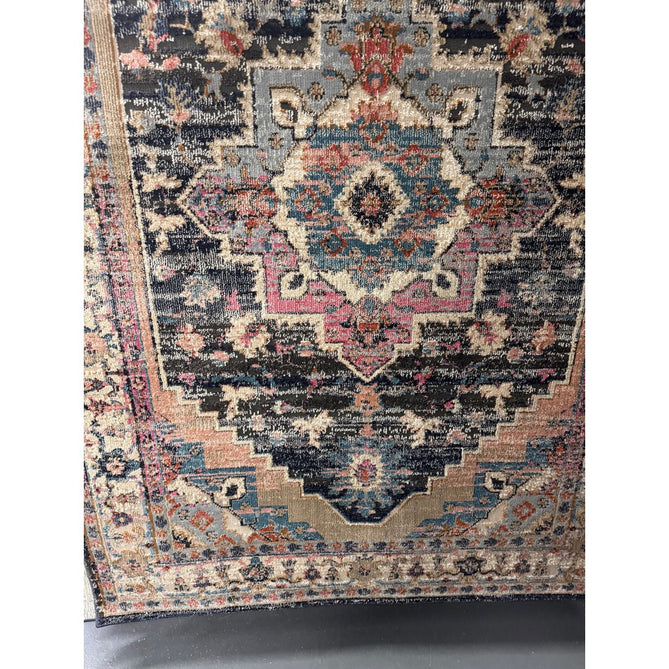 Zola Razan Traditional Persian Vintage Distressed Medallion Border Hi-Low Textured Charcoal/Pink/Beige/Grey/Cream/Multicolour Rug-Asiatic Carpets-Rug Love - The Most Loved Rug Store