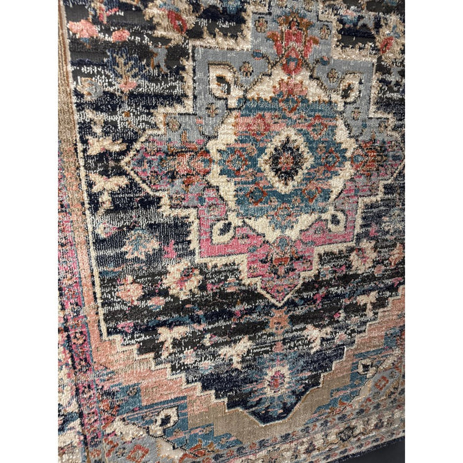 Zola Razan Traditional Persian Vintage Distressed Medallion Border Hi-Low Textured Charcoal/Pink/Beige/Grey/Cream/Multicolour Rug-Asiatic Carpets-Rug Love - The Most Loved Rug Store