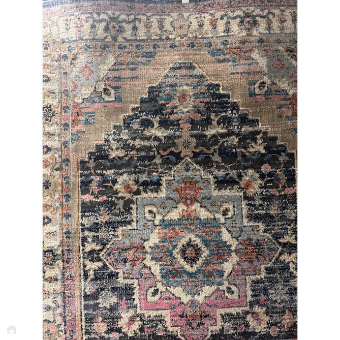 Zola Razan Traditional Persian Vintage Distressed Medallion Border Hi-Low Textured Charcoal/Pink/Beige/Grey/Cream/Multicolour Rug-Asiatic Carpets-Rug Love - The Most Loved Rug Store