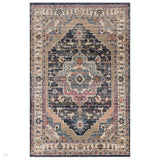 Zola Razan Traditional Persian Vintage Distressed Medallion Border Hi-Low Textured Charcoal/Pink/Beige/Grey/Cream/Multicolour Rug