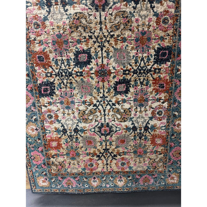 Zola Sarab Traditional Persian Ornate Floral Border Hi-Low Textured Blue/Pink/Cream/Beige/Brown/Multicolour Rug-Asiatic Carpets-Rug Love - The Most Loved Rug Store