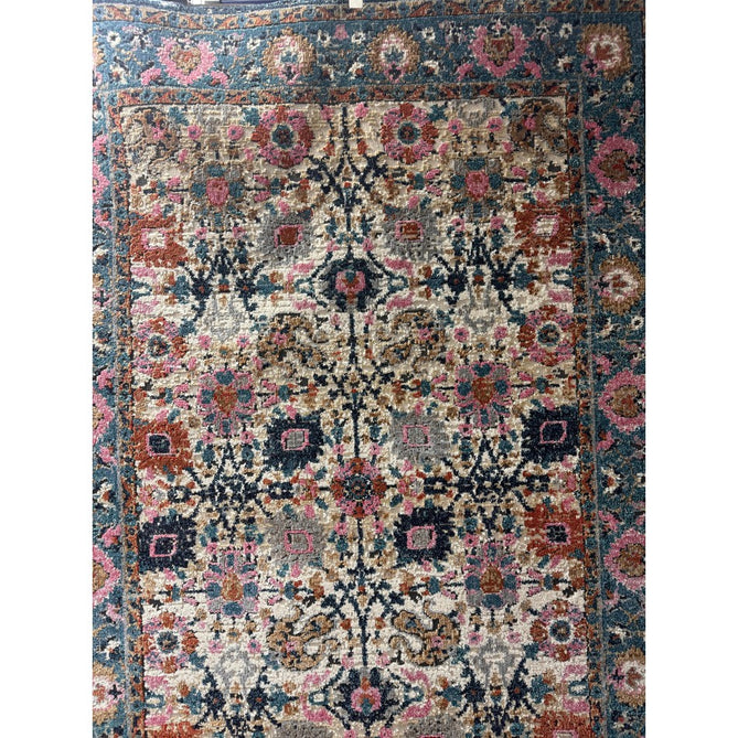 Zola Sarab Traditional Persian Ornate Floral Border Hi-Low Textured Blue/Pink/Cream/Beige/Brown/Multicolour Rug-Asiatic Carpets-Rug Love - The Most Loved Rug Store