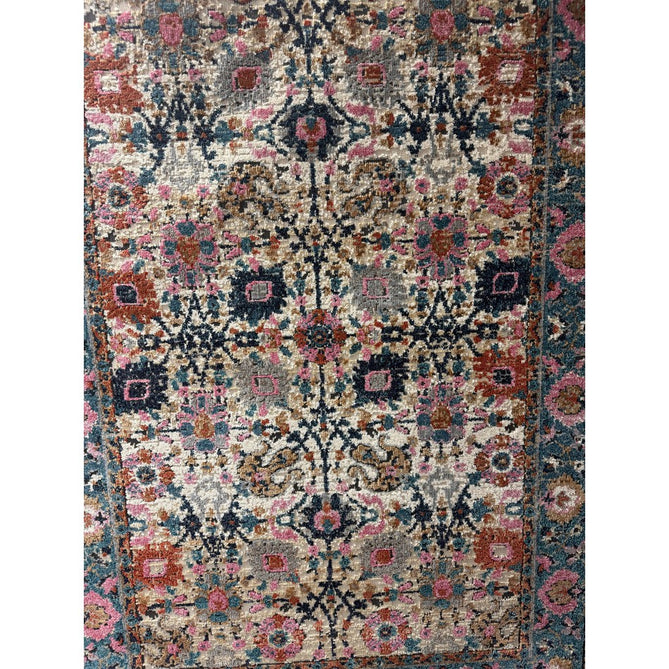 Zola Sarab Traditional Persian Ornate Floral Border Hi-Low Textured Blue/Pink/Cream/Beige/Brown/Multicolour Rug-Asiatic Carpets-Rug Love - The Most Loved Rug Store
