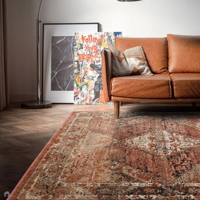 Zola Tark Traditional Persian Border Hi-Low Textured Rust/Pink/Cream/Terra/Beige/Tan/Multi Rug-Asiatic Carpets-Rug Love - The Most Loved Rug Store