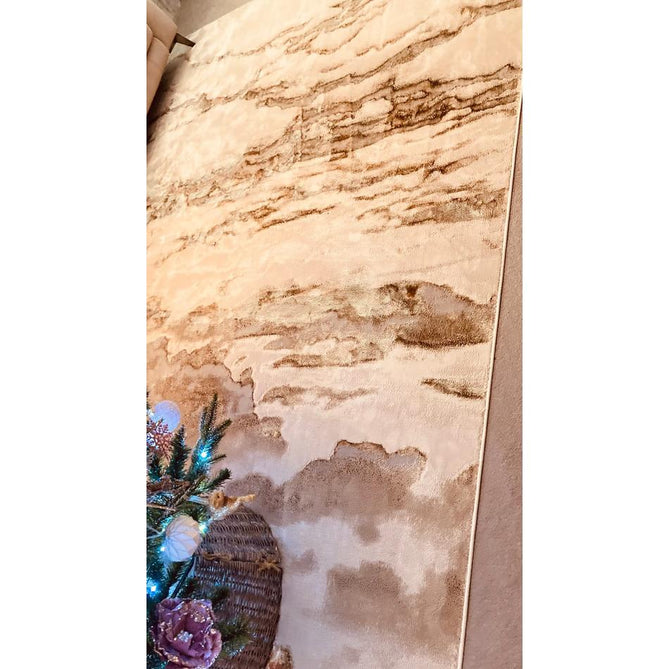 Aurora AU17 Linea Modern Abstract Distressed Marbled Metallic Shimmer Textured High-Density Soft Smooth Low Profile Polyblend Short-Pile Beige/Bronze/Brown/Champagne/Grey Rug