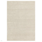 Hazy Modern Plain Ribbed Distressed Textured Hand-Woven Durable Cut & Loop Wool-Blend Flatweave Putty Rug