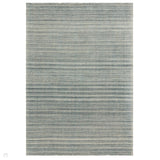 Hazy Modern Plain Ribbed Distressed Textured Hand-Woven Durable Cut & Loop Wool-Blend Flatweave Sea Blue Rug
