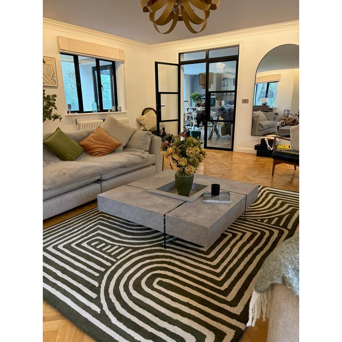 Reef RF30 Curve Modern Geometric Hand-Woven Wool Forest Green/Cream Rug