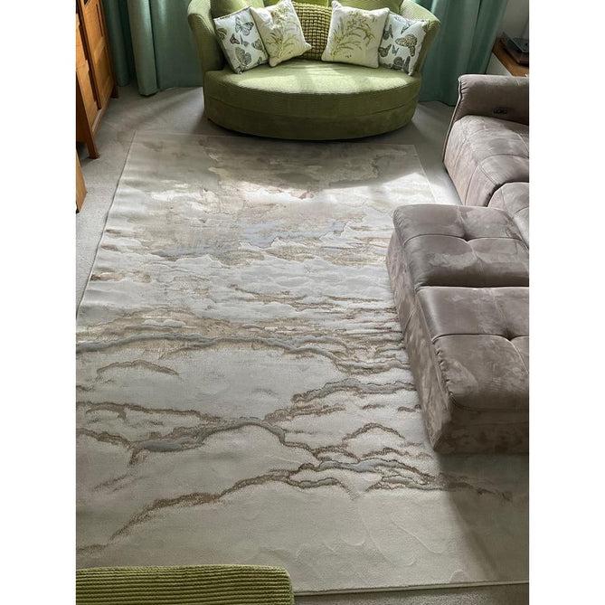Aurora AU17 Linea Modern Abstract Distressed Marbled Metallic Shimmer Textured High-Density Soft Smooth Low Profile Polyblend Short-Pile Beige/Bronze/Brown/Champagne/Grey Rug