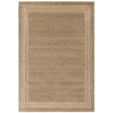 Orlo Modern Plain Tonal Variation Hand-Carved Hi-Lo Loop Pile Border Natural Undyed Wool Warm Cocoa Rug