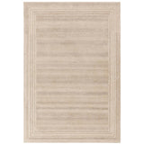 Orlo Modern Plain Tonal Variation Hand-Carved Hi-Lo Loop Pile Border Natural Undyed Wool Natural Sand Rug