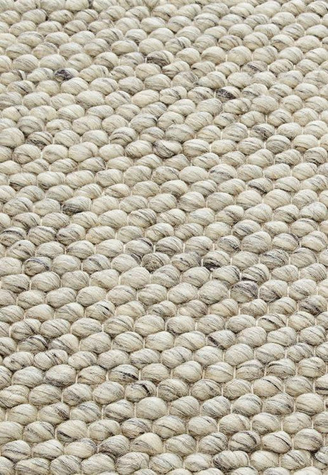 Savannah Modern Plain Mottled Beaded Pebble Chunky Hand-Woven Textured Felted Wool Yarn Looped Pile Cream/Grey Rug
