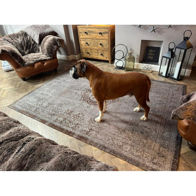 Louis De Poortere Fading World Medallion 8257 Grey Ebony Washable Polyester Flatweave Ebony Grey/Charcoal Black/Ash Grey/Bronze Brown/Pewter Eco-Rug