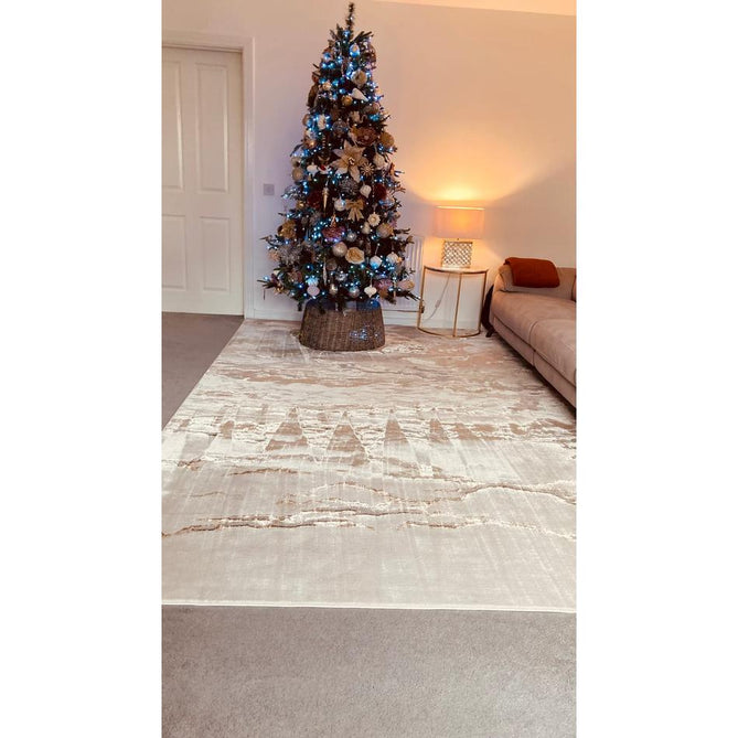 Aurora AU17 Linea Modern Abstract Distressed Marbled Metallic Shimmer Textured High-Density Soft Smooth Low Profile Polyblend Short-Pile Beige/Bronze/Brown/Champagne/Grey Runner