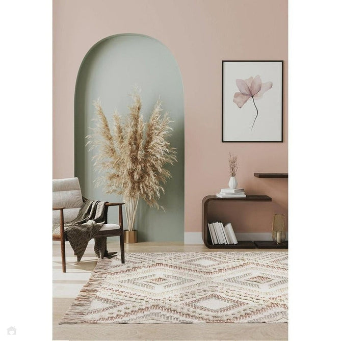 Carlton Boho Geometric Textured Hand-Woven Hi-Low Durable Stain-Resistant Weatherproof Flatweave In-Outdoor Pink/Cream/Taupe/Grey Rug-Asiatic Carpets-Rug Love - The Most Loved Rug Store