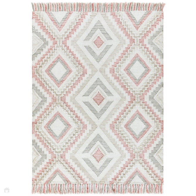 Carlton Boho Geometric Textured Hand-Woven Hi-Low Durable Stain-Resistant Weatherproof Flatweave In-Outdoor Pink/Cream/Taupe/Grey Rug-Asiatic Carpets-Rug Love - The Most Loved Rug Store