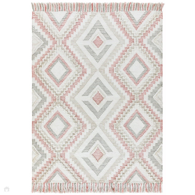 Carlton Boho Geometric Textured Hand-Woven Hi-Low Durable Stain-Resistant Weatherproof Flatweave In-Outdoor Pink/Cream/Taupe/Grey Rug-Asiatic Carpets-Rug Love - The Most Loved Rug Store