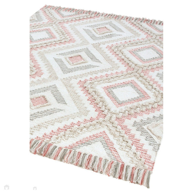 Carlton Boho Geometric Textured Hand-Woven Hi-Low Durable Stain-Resistant Weatherproof Flatweave In-Outdoor Pink/Cream/Taupe/Grey Rug-Asiatic Carpets-Rug Love - The Most Loved Rug Store