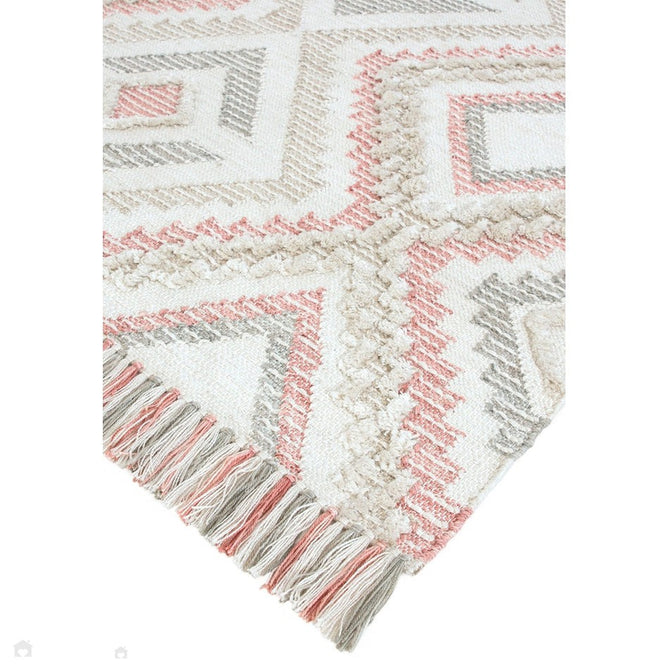 Carlton Boho Geometric Textured Hand-Woven Hi-Low Durable Stain-Resistant Weatherproof Flatweave In-Outdoor Pink/Cream/Taupe/Grey Rug-Asiatic Carpets-Rug Love - The Most Loved Rug Store