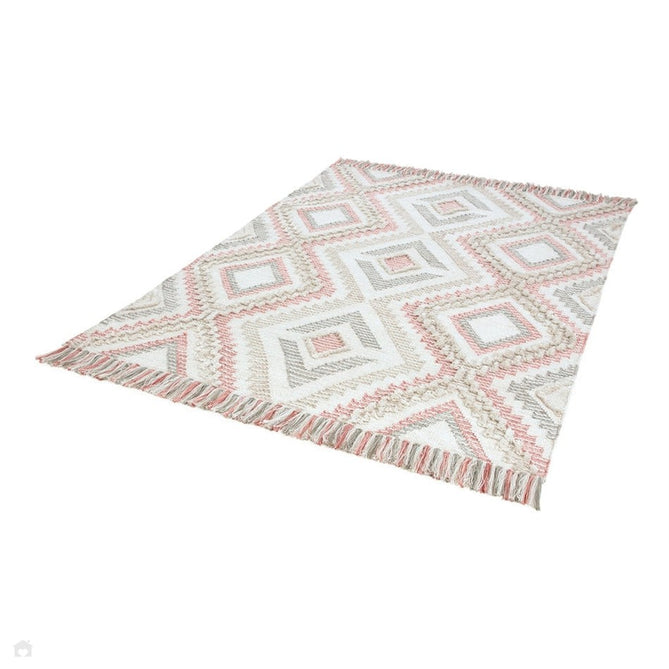 Carlton Boho Geometric Textured Hand-Woven Hi-Low Durable Stain-Resistant Weatherproof Flatweave In-Outdoor Pink/Cream/Taupe/Grey Rug-Asiatic Carpets-Rug Love - The Most Loved Rug Store