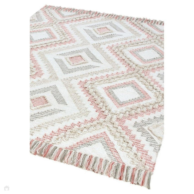 Carlton Boho Geometric Textured Hand-Woven Hi-Low Durable Stain-Resistant Weatherproof Flatweave In-Outdoor Pink/Cream/Taupe/Grey Rug-Asiatic Carpets-Rug Love - The Most Loved Rug Store
