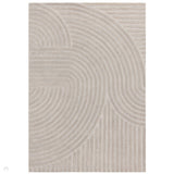 Hague Modern Plain Geometric Hand-Carved Hi-Low 3D Ridged Cut & Loop Textured Wool Muted Grey Rug