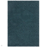 Hague Modern Plain Geometric Hand-Carved Hi-Low 3D Ridged Cut & Loop Textured Wool Teal Rug