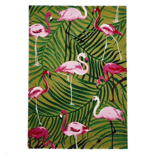 Havana 2349 Modern Floral Flamingo Textured Soft Durable Easy-Care Polypropylene Short-Pile Green/Pink Rug-Think Rugs-Rug Love - The Most Loved Rug Store