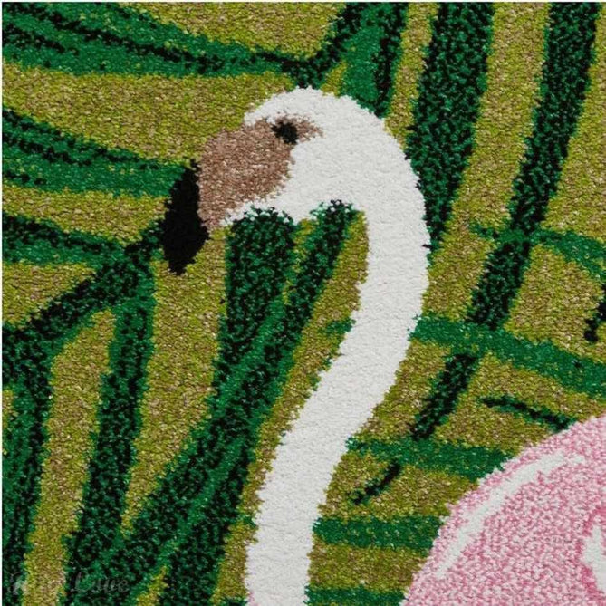 Havana 2349 Modern Floral Flamingo Textured Soft Durable Easy-Care Polypropylene Short-Pile Green/Pink Rug-Think Rugs-Rug Love - The Most Loved Rug Store