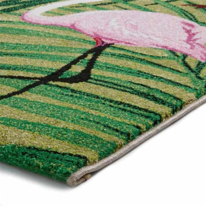 Havana 2349 Modern Floral Flamingo Textured Soft Durable Easy-Care Polypropylene Short-Pile Green/Pink Rug-Think Rugs-Rug Love - The Most Loved Rug Store
