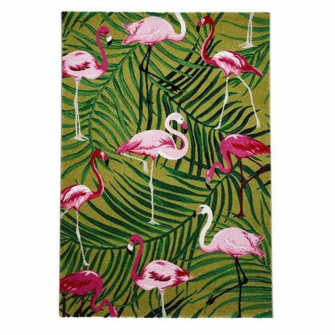 Havana 2349 Modern Floral Flamingo Textured Soft Durable Easy-Care Polypropylene Short-Pile Green/Pink Rug-Think Rugs-Rug Love - The Most Loved Rug Store