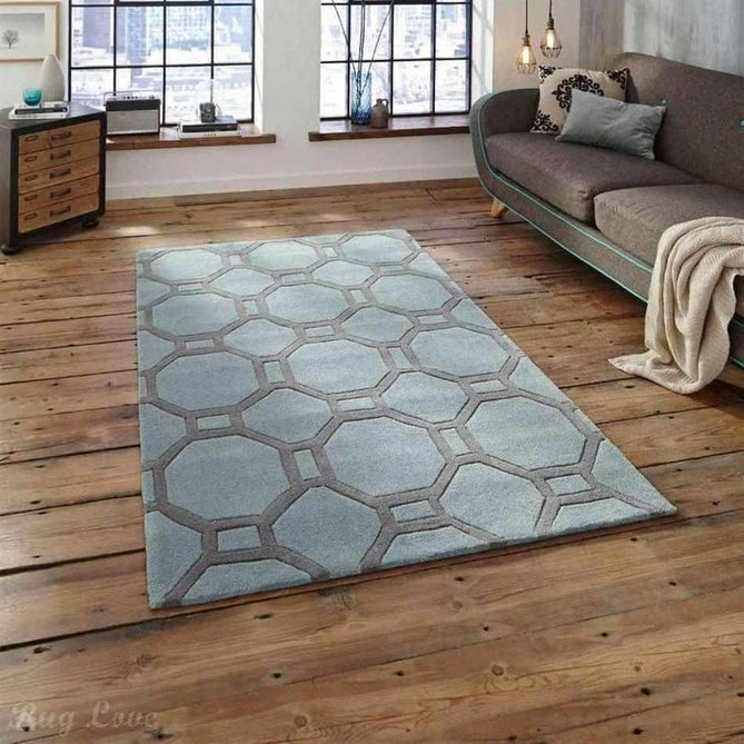 Hong Kong HK4338 Modern Geometric Hand-Tufted Soft Textured Hi-Lo Acrylic Blue/Grey Rug-Think Rugs-Rug Love - The Most Loved Rug Store