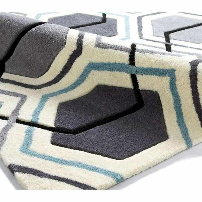 Hong Kong HK7526 Modern Geometric Hand-Tufted Soft Textured Hi-Lo Acrylic Grey/Blue/Ivory Rug-Think Rugs-Rug Love - The Most Loved Rug Store