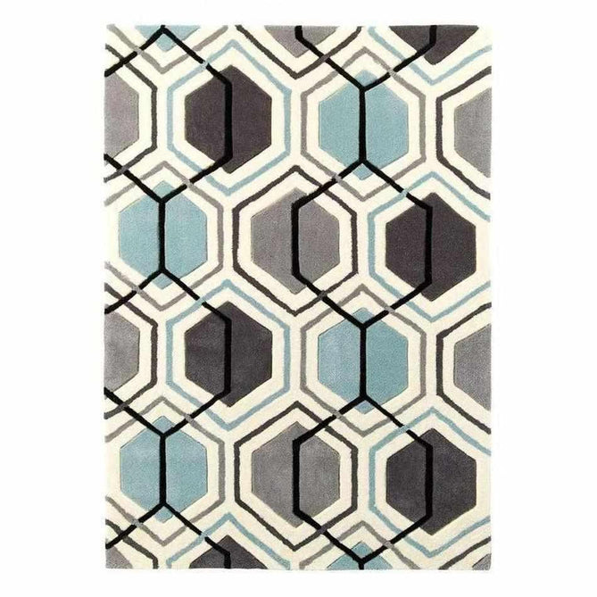 Hong Kong HK7526 Modern Geometric Hand-Tufted Soft Textured Hi-Lo Acrylic Grey/Blue/Ivory Rug-Think Rugs-Rug Love - The Most Loved Rug Store