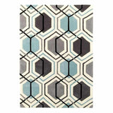 Hong Kong HK7526 Modern Geometric Hand-Tufted Soft Textured Hi-Lo Acrylic Grey/Blue/Ivory Rug