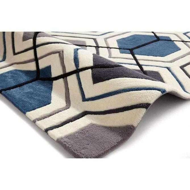 Hong Kong HK7526 Modern Geometric Hand-Tufted Soft Textured Hi-Lo Acrylic Grey/Navy/Ivory Rug-Think Rugs-Rug Love - The Most Loved Rug Store